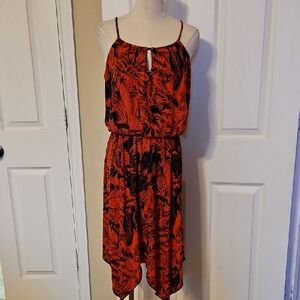 Enfocus Studio Red and Black Floral handkerchief Sundress Size 10